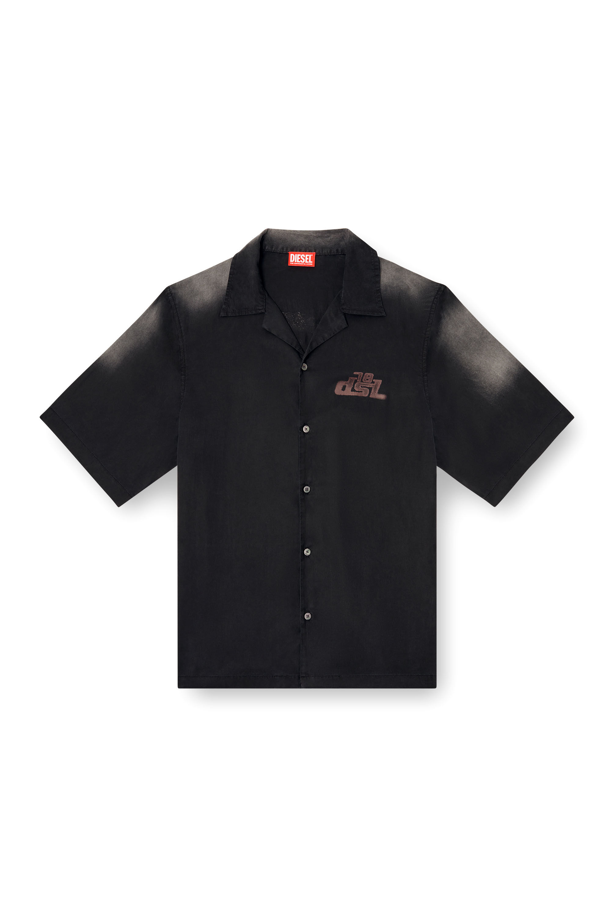 Diesel - S-ELLY, Camisa de bolos desteñida con estampados de logotipos Hombre in Negro - 2