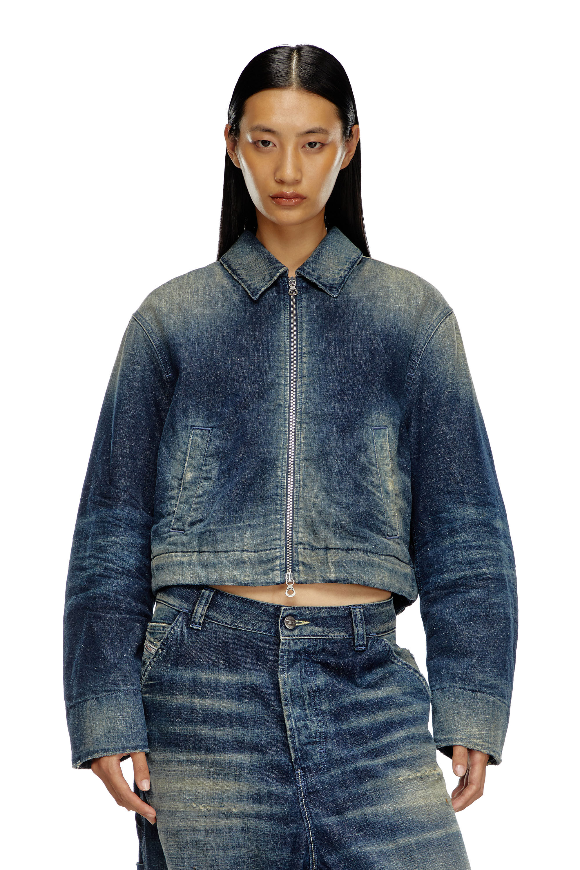 Diesel - DE-NOVA, Chaqueta acolchada en denim de estilo utility Mujer in Azul marino - 3