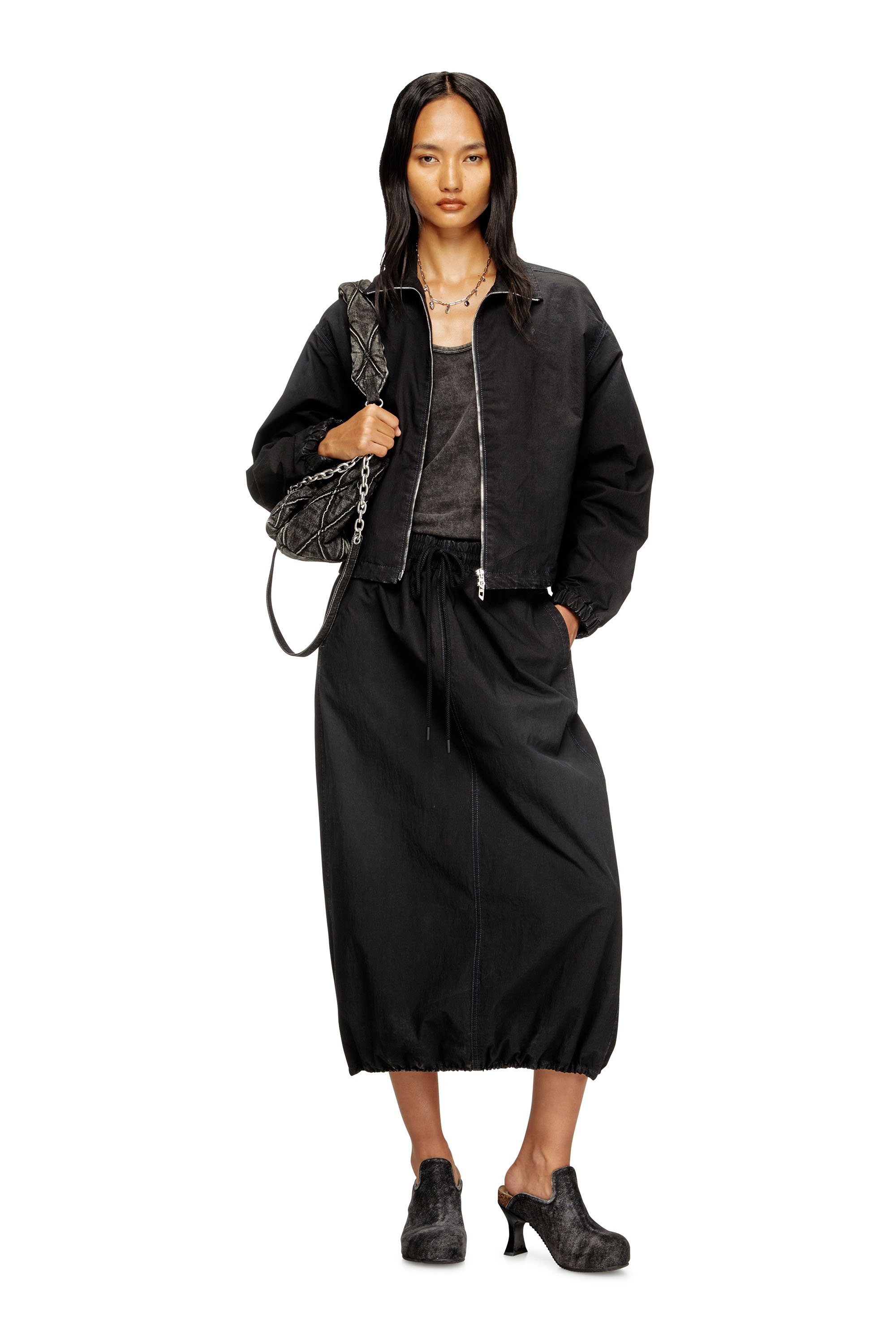 Diesel - DE-SANDERZ JOGG, Woman's High-neck technical JoggJeans jacket in Black - 2