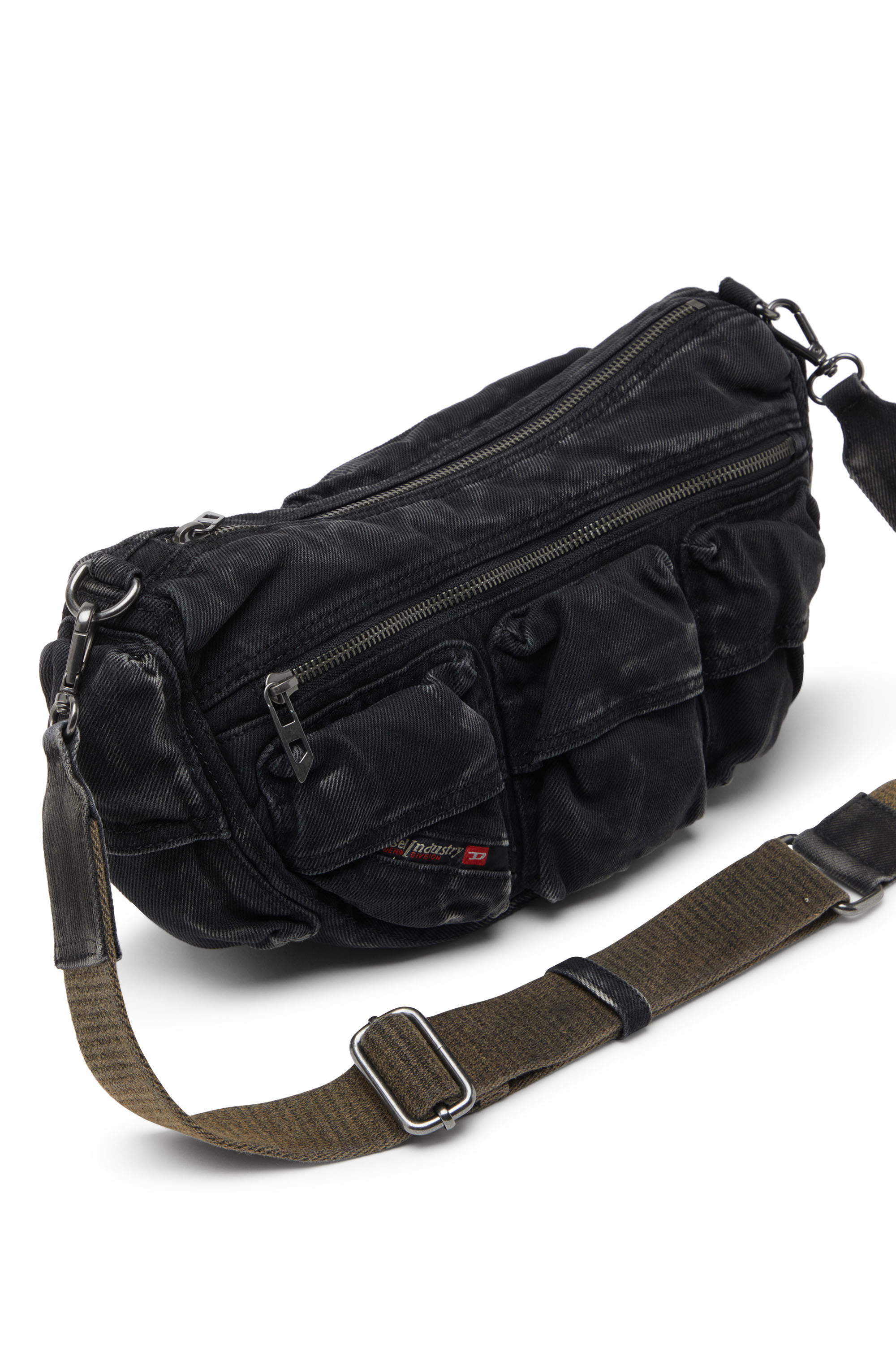 Diesel - MULTI-PKTS SHOULDER BAG X, Multi-Pkts-Bolso multipocket de denim lavado Unisex in Negro - 3
