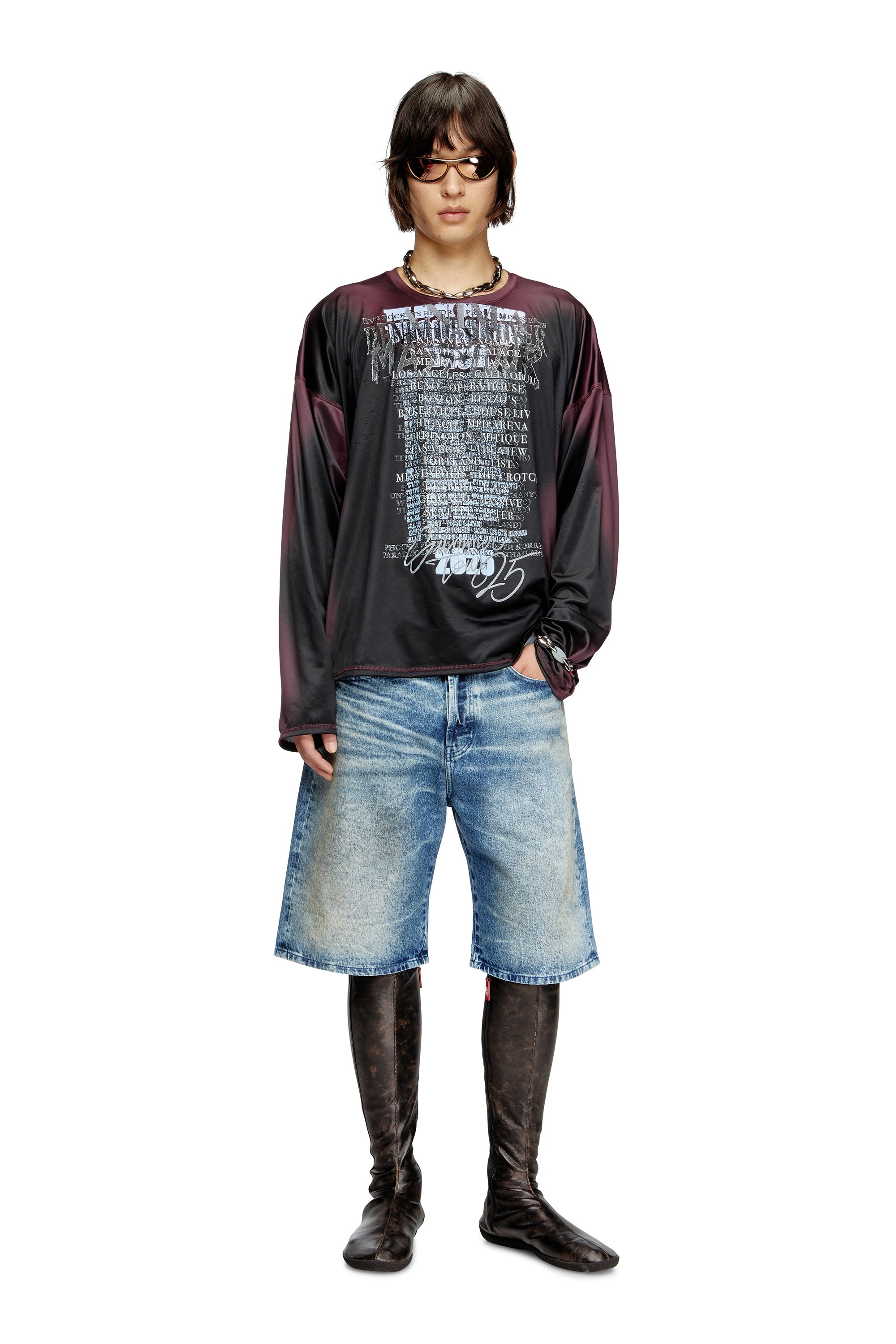 Diesel - D-RIXFORD-S, Man's Denim shorts with lyrics print in Medium blue - 1