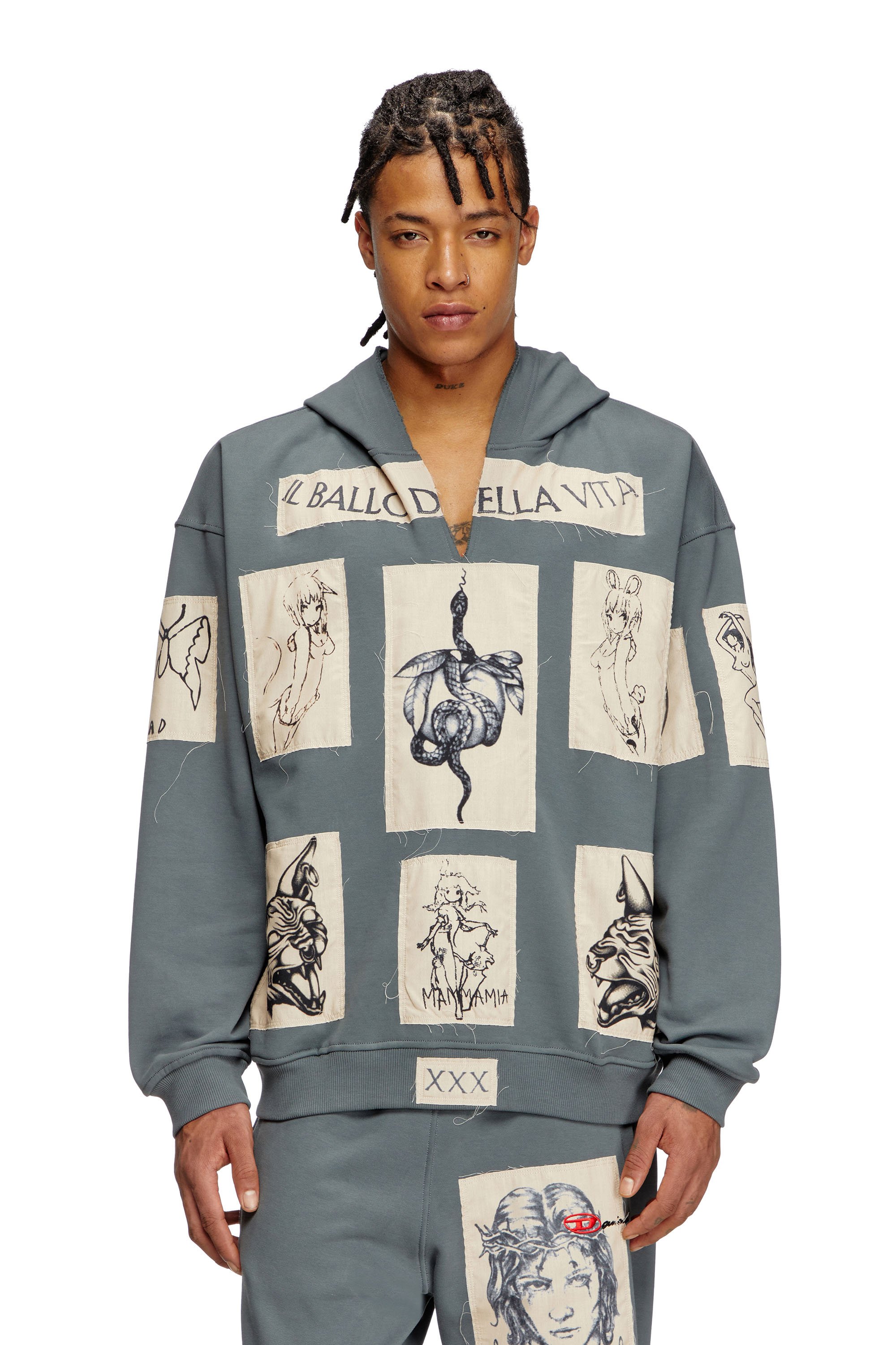 Diesel - S-BOXT-HOOD-DD, Sudadera con capucha y parches de tatuaje Unisex in Gris - 2