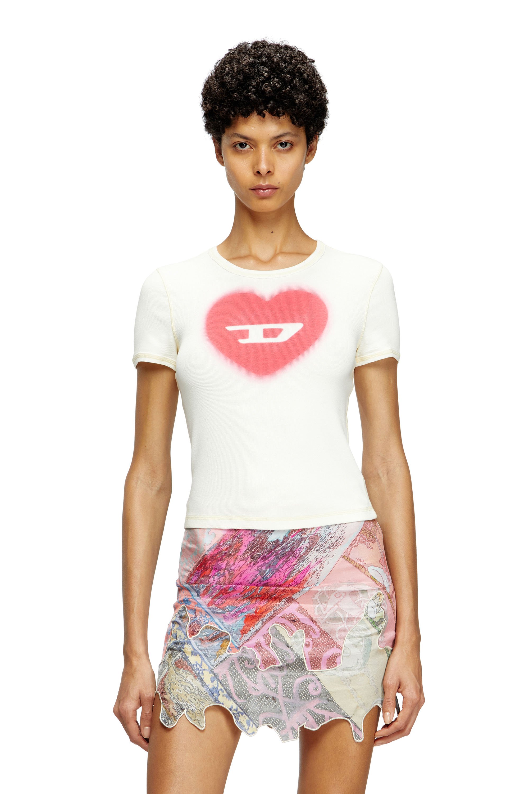 Diesel - T-ELE, Sudadera con corazón D en acuarela Mujer in Blanco - 1